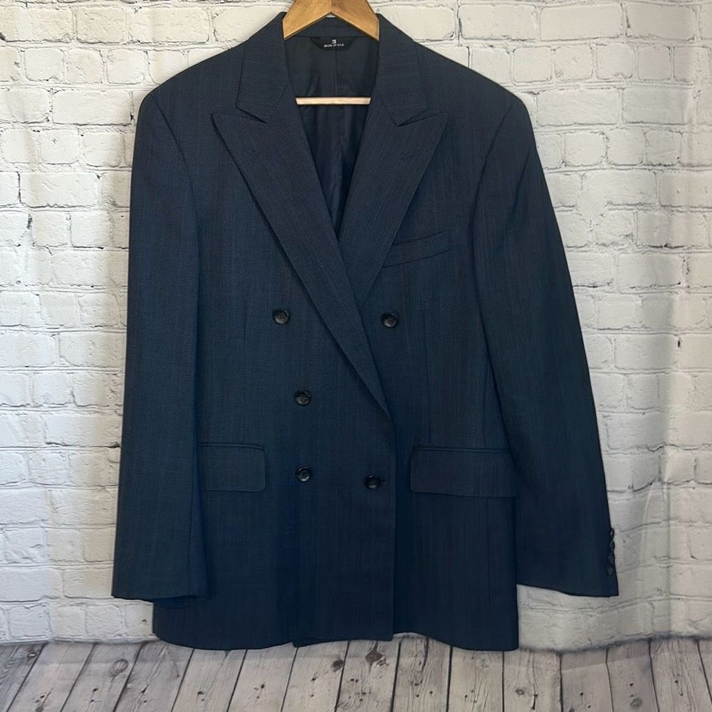 Chaps By Ralph Lauren Gray Blue Pin Stripe Suit Jacket made in USA Virgin Wool